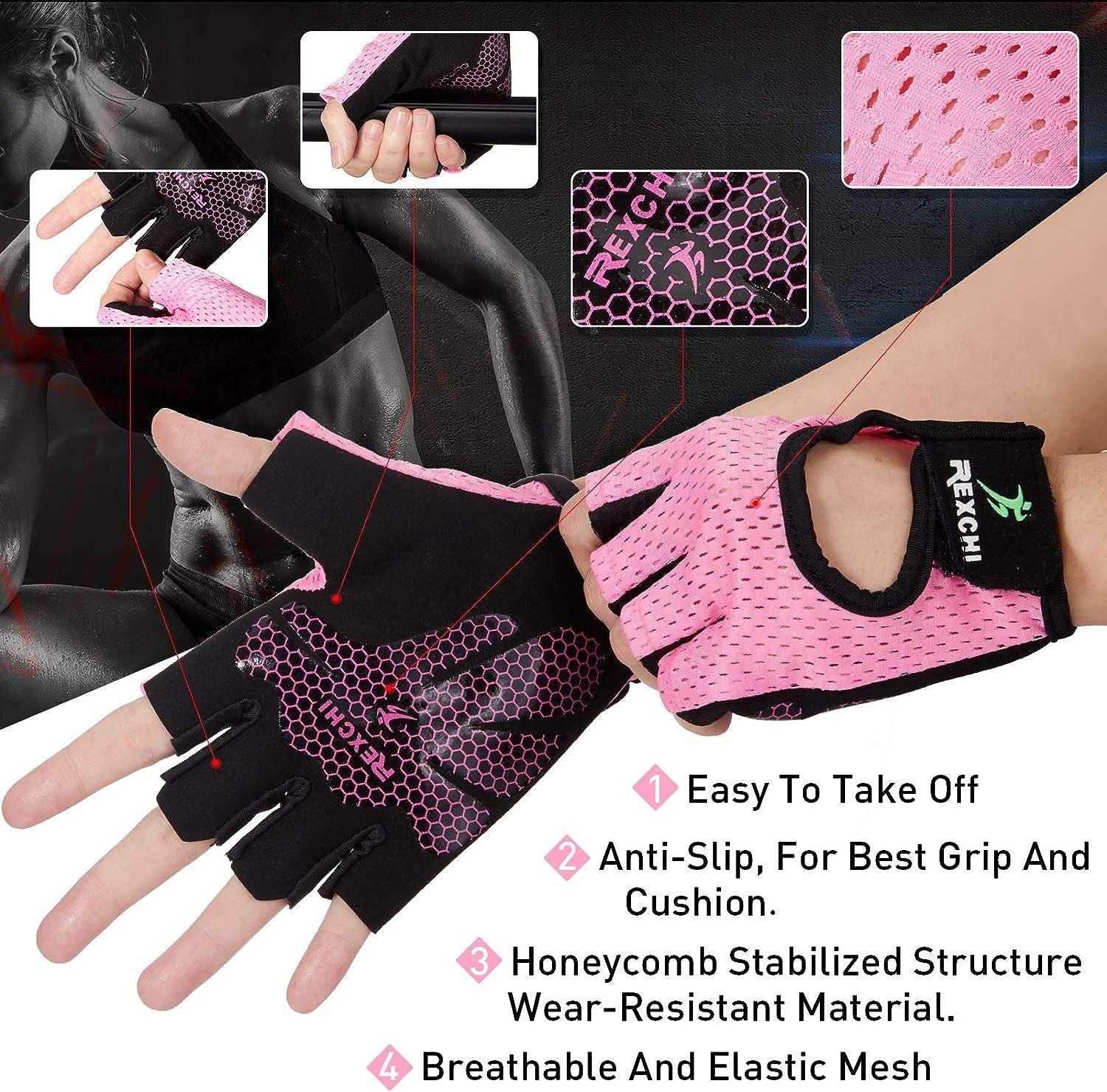2 Pairs Workout Gloves Adjustable Weight Lifting Gym Exercise Training Breathable Workout Gloves with Full Palm Protection for Men and Women Fitness, Biking, Pull Up